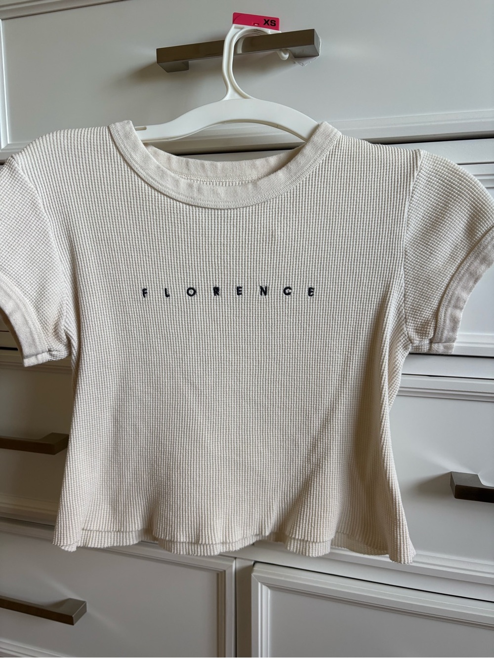 Brandy Melville Cream Waffle 'FLORENCE' Crop Tee